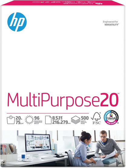 HP Multipurpose Printer Paper, 8.5 x 11, 20 lb, 96 Bright, 3 Ream Case