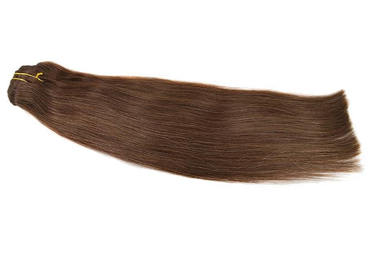 Clip in Hair Extensions Real Human Hair Brown Hair Extensions Human Hair Straight 100gm (22", 4#-Medium Brown)