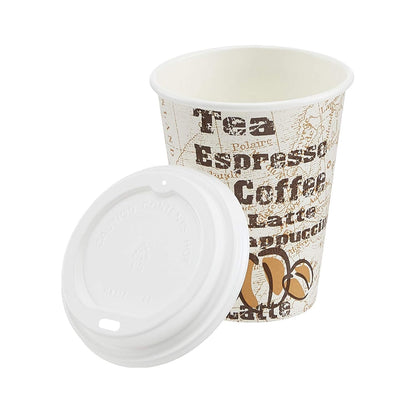 Basics Disposable Hot Paper Coffee Cups with Lids, to Go, Leak-Proof, for Hot and Cold Drinks, 12 oz, 100-Count