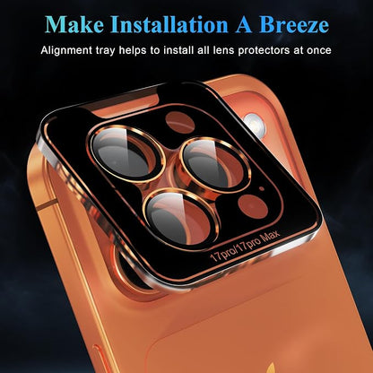 YWXTW Camera Lens Protector for iPhone 16 Pro/iPhone 16 Pro Max, [1 Step Installation Tray] Tempered Glass Screen Protector Metal Individual Camera Cover Accessories Case Friendly (Cosmic Orange-1Pack)