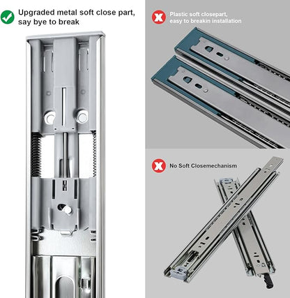 10 inch Drawer Slides 1 Pairs (2pcs) Soft Self Close Full Extension Ball Bearing Drawer Rails Side Mount Metal Dresser Runners for File Cabinet Trash Can Kitchen Wardrobe Glides 10" 100 LB Capacity