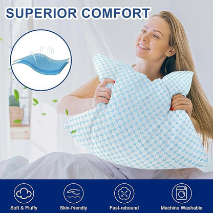 Cooling Pillow Soft Memory Foam Pillows Breathable, Adjustable Bed Pillows for Comfortable Sleeping, Queen Size Cooling Gel Pillow for Hot Sleepers (20"x 30") Supportive