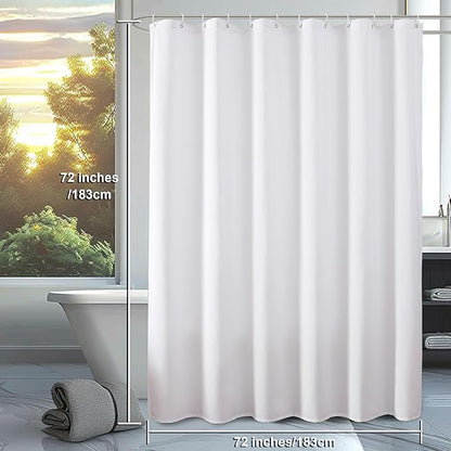 OVZME Zora White Shower Curtain, Fabric Shower Curtain for Bathroom - Soft Cloth Hotel Spa Quality, Water Repellent Bath Decor, Washable Shower Curtain Set with 12 Hooks, Grommets Top, 72Wx72L
