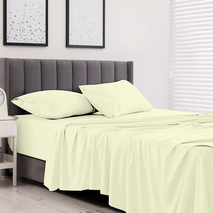 LUX Décor Queen Sheet Set - 4 Piece Ultra-Soft Microfiber Bed Sheets with Flat Sheet, 16 Inches Deep Pocket Fitted Sheet & Pillowcases, Cooling & Breathable, Hotel Luxury, Oeko-TEX - Vanilla