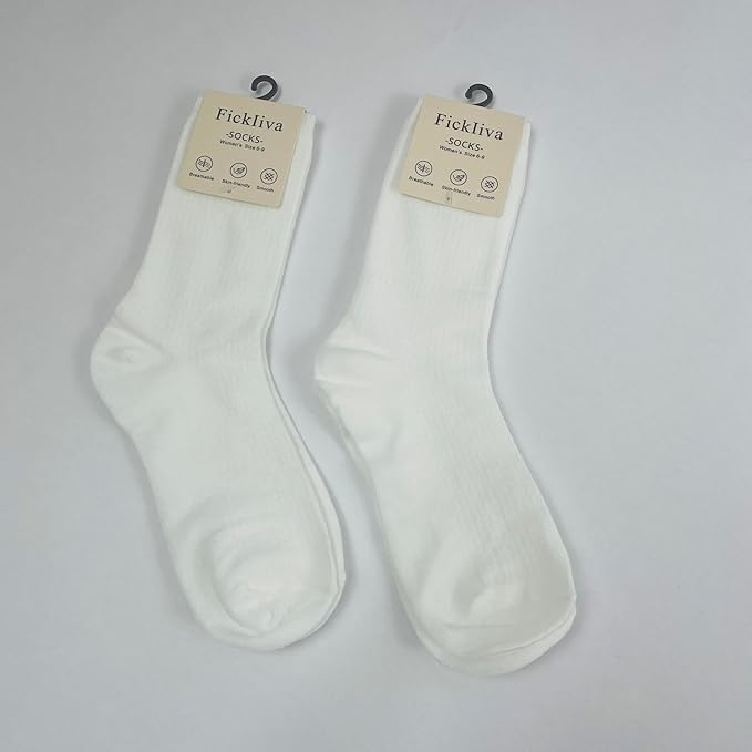 2 Pair Socks White Women's Socks for Size 6-9