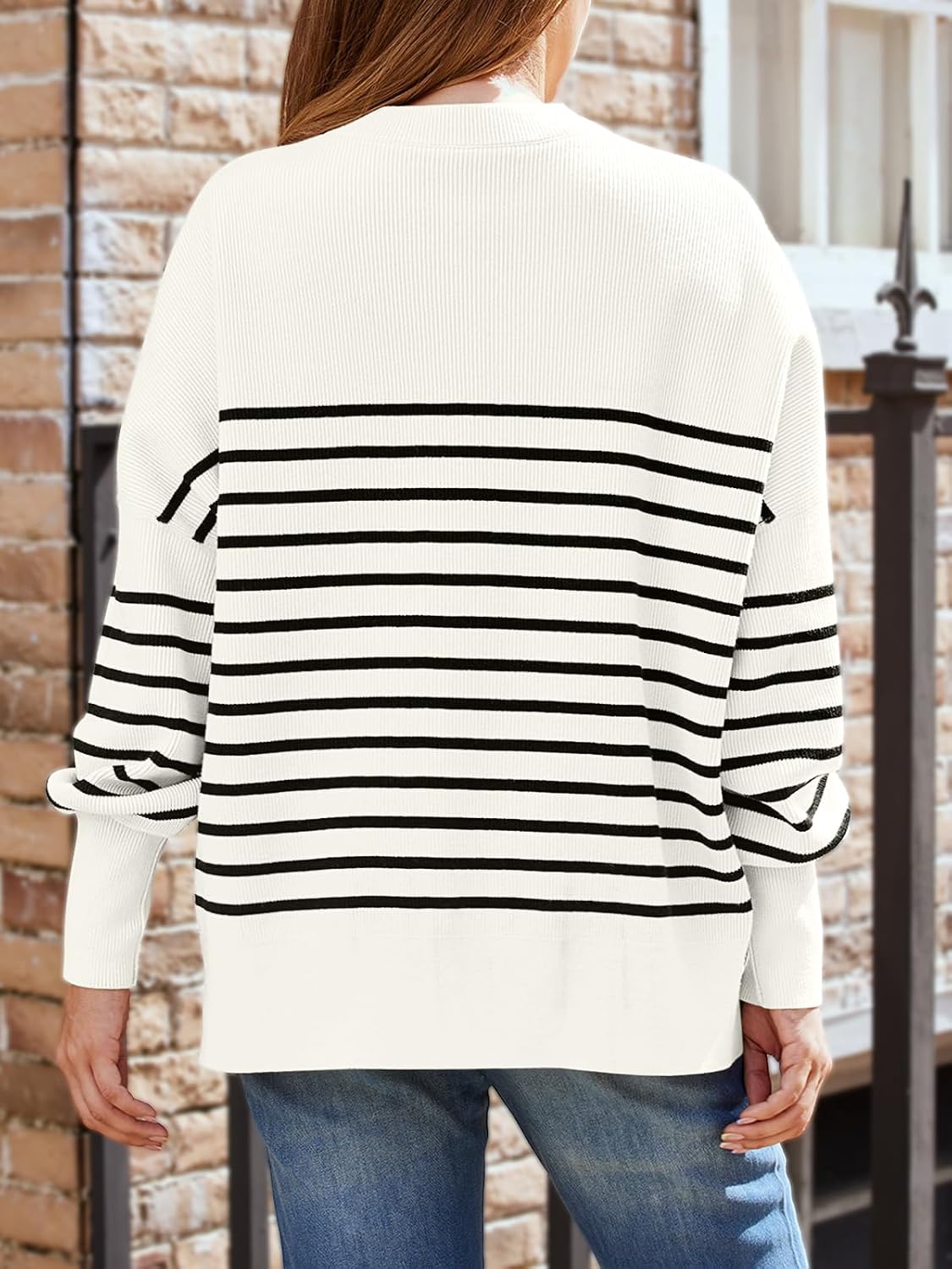 Women's Oversized Batwing Sweaters 2026 Fall Outfits Trendy Crewneck Knit Side Slit Fashion Pullover Tops