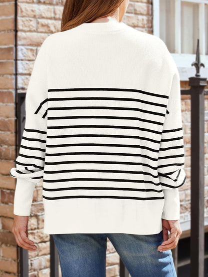 Women's Oversized Batwing Sweaters 2026 Fall Outfits Trendy Crewneck Knit Side Slit Fashion Pullover Tops