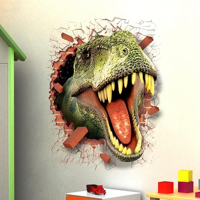 U-Shark 3D Self-adhesive Removable Break Through The Wall Vinyl Wall StickerMural Art Decals Decorator (3D Dinosaurs Opening Mouth(19.7" X 27.6"))