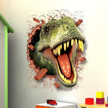 U-Shark 3D Self-adhesive Removable Break Through The Wall Vinyl Wall StickerMural Art Decals Decorator (3D Dinosaurs Opening Mouth(19.7" X 27.6"))