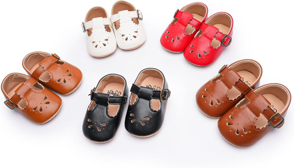 Infant Baby Girls Mary Jane Flats Non Slip for Toddler First Walkers Soft Sole PU Leather Crib Shoes Sneaker Wedding Party Christmas Princess Dress Shoes Baby Moccasins Girls