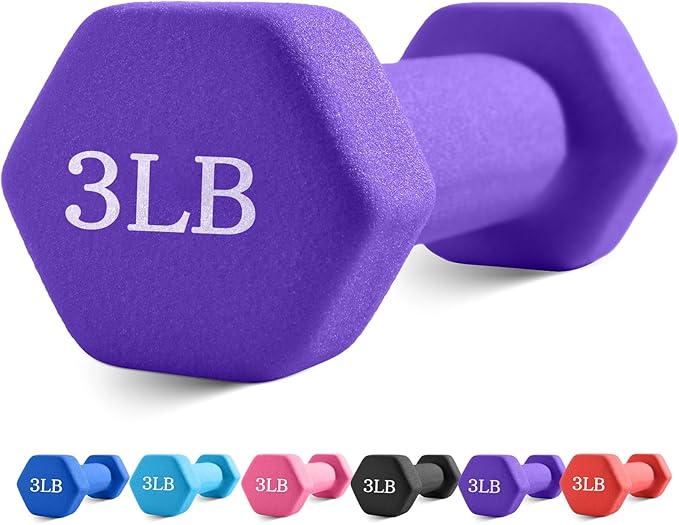 Portzon Weights Dumbbells with Neoprene Coating(Single), 1LB-3LB Anti-Roll, Anti-Slip, Hexagonal Home Fitness Equipment for Shoulder, Neck, and Hand Training for Seniors over 55 old