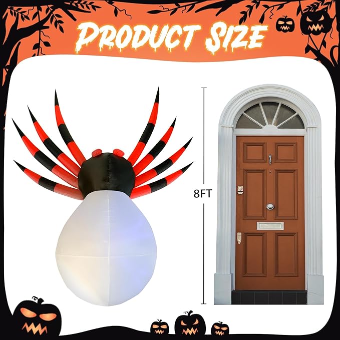 8FT Halloween Inflatables Outdoor Decorations Giant Spider Decorations with LED Lights and Air Pump Blow up Inflatable Halloween Decorations Clearance Halloween Decor Outside Yard Garden Lawn House