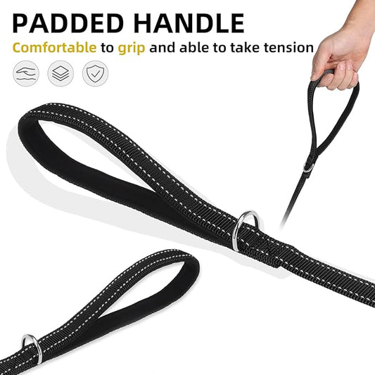 PUPTECK Reflective Short Dog Leash with Comfortable Padded Handle Durable Nylon Dog Lead for Small Medium and Large Dogs Cats Walking Running Training Outside, Black