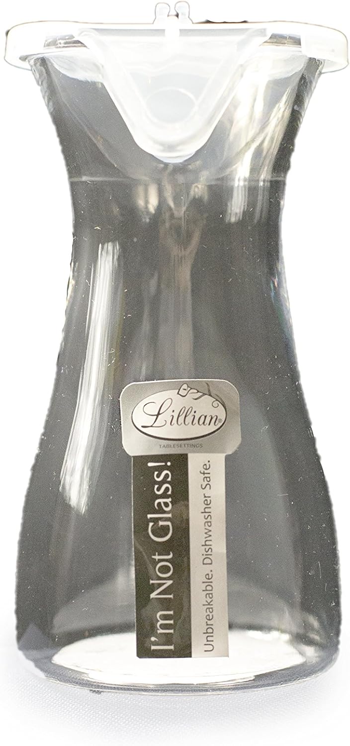 Lillian Tablesettings Carafe Juice Jar Beverage Decanter, Clear Acrylic Wine/Juice Decanter with Lid, 12 oz. (30102)