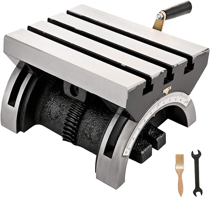BestEquip Tilting Milling Table 7x5inch Tilting Angle Milling Machine 0-90°Adjustable Swivel Angle Plate with 3 T-slots and an Adjustable Crank Handle Heavy Duty Tilting Milling Machine for Grinding