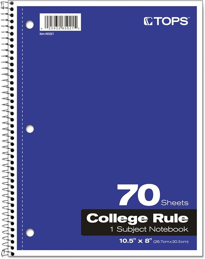 Oxford Spiral Notebook, 1-Subject, College Ruled Paper, 70 Sheets, Color May Vary, 1Notebook (65021) (Pack of 1)