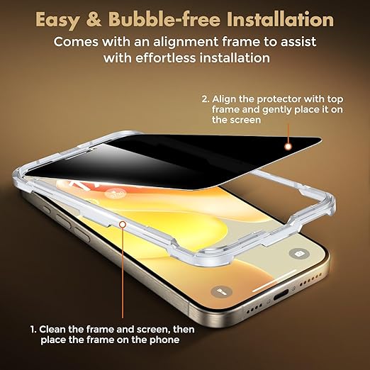 UNBREAKcable Privacy Screen Protector for iPhone 15 Pro Max, Shatterproof Tempered Glass [True 28°Anti Spy] [9H Hardness] [Easy Installation Frame] Private Protector for iPhone 15 Pro Max 6.7"-2 Pack