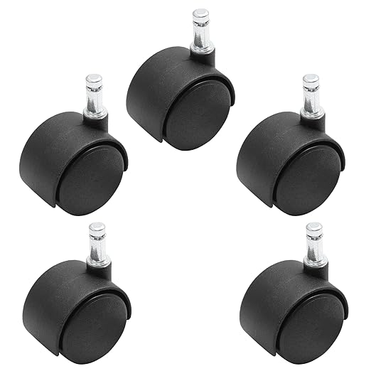 5pcs 1.5 Inch Swivel Caster Wheels, M8 Circlip Stem Caster Wheels, Heavy Duty Casters, Black Nylon Wheels Replacement for Furniture, Table, Cabinet, Shelf