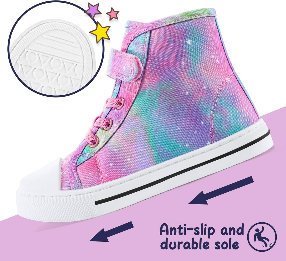 Size 3 Big Kid K KomForme Toddler High Top Sneakers Canvas Shoes with Hook and Loops | Lightweight, Breathable