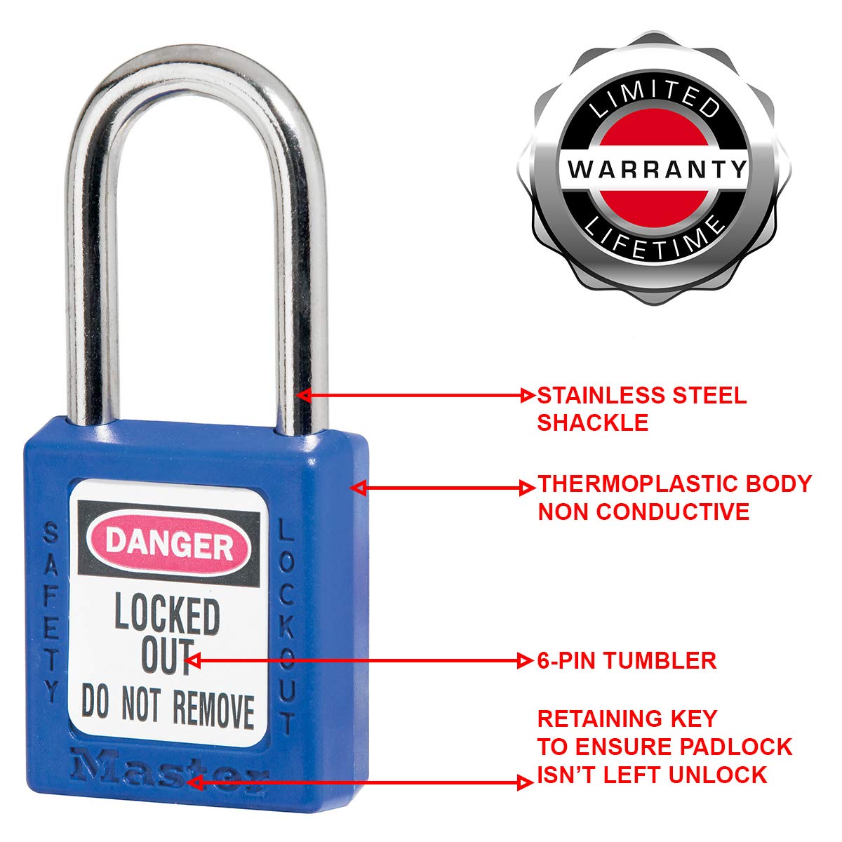 Master Lock 410BLU Lockout Tagout Safety Padlock with Key