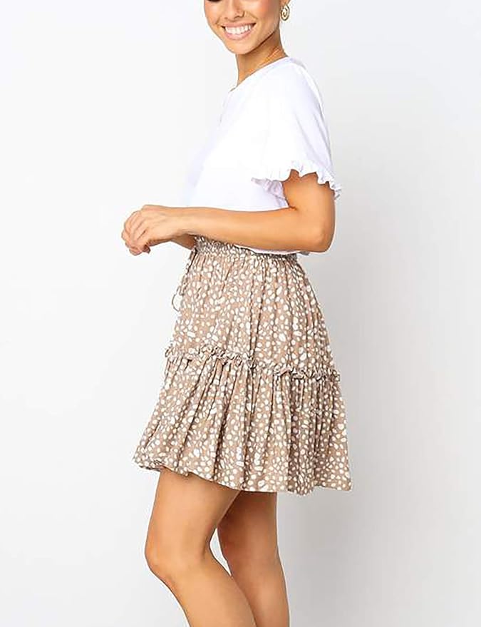 Relipop Women's Flared Short Skirt Polka Dot Pleated Mini Skater Skirt with Drawstring