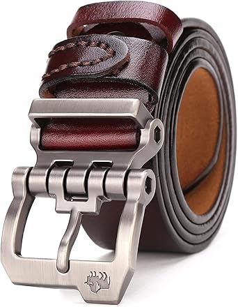 BISON DENIM Men's Belts Leather Dress Genuine Leather Classic Heavy Duty Buckle Belt Casual for Jeans
