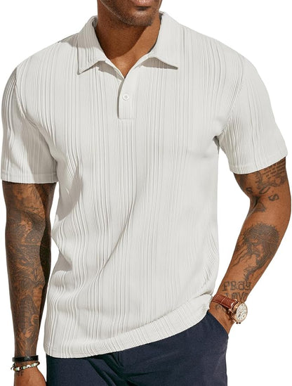 PJPAUL JONES Mens Textured Knit Polo Shirts Regular Fit Stretchy Golf Shirts