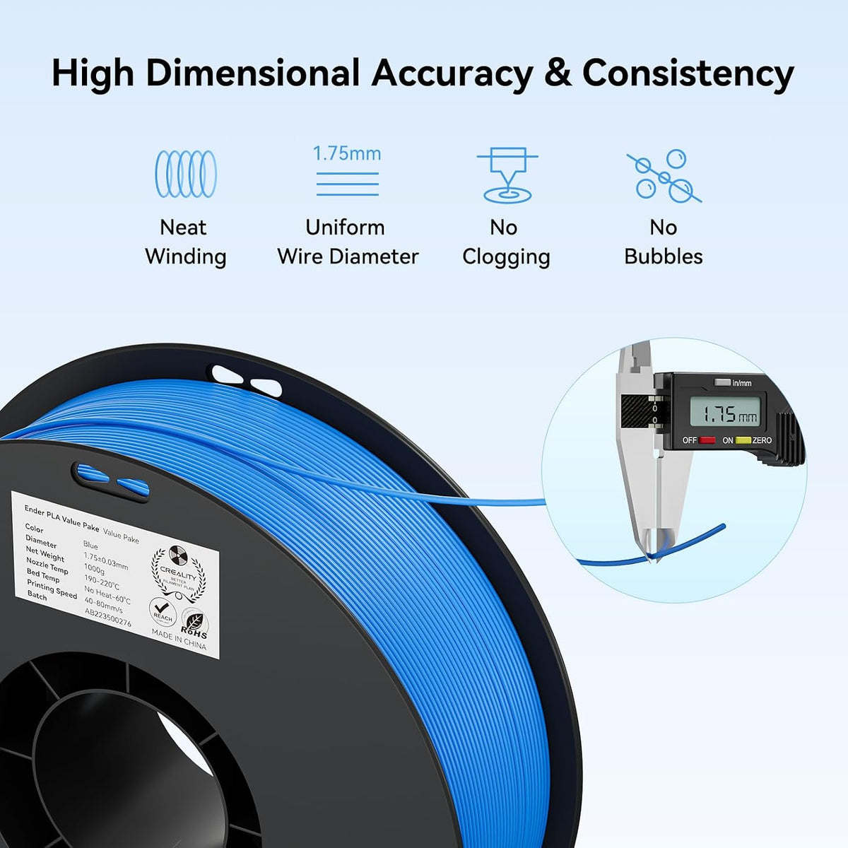 PLA Filament 1.75mm PLA 3D Printer Filament, 2kg Cardboard Spool (4.4lbs), Dimensional Accuracy +/- 0.02mm, Fit Most FDM Printer (Blue 2-Pack)