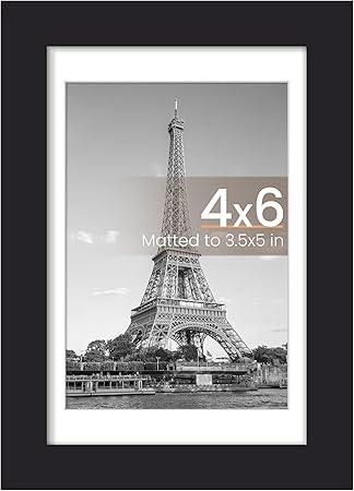upsimples 4x6 Picture Frame, Display Pictures 3.5x5 with Mat or 4 x 6 Without, Wall Hanging Photo Frames, Black, 1 Pack