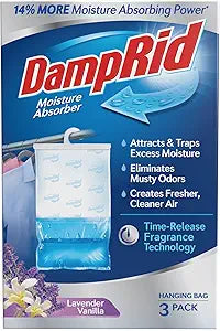 DampRid Lavender Vanilla Hanging Moisture Absorber, 16 oz., 3 Pack - Eliminates Musty Odors for Fresher, Cleaner Air, Ideal for Closet, 14 More Moisture Absorbing Power