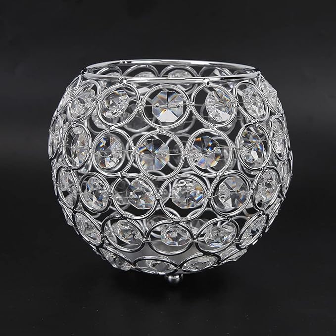 Round Crystal Candlestick - 12cm Wrought Iron Round Candlestick European Candlestick Wedding Christmas Decoration (Silver)