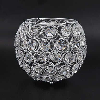 Round Crystal Candlestick - 12cm Wrought Iron Round Candlestick European Candlestick Wedding Christmas Decoration (Silver)
