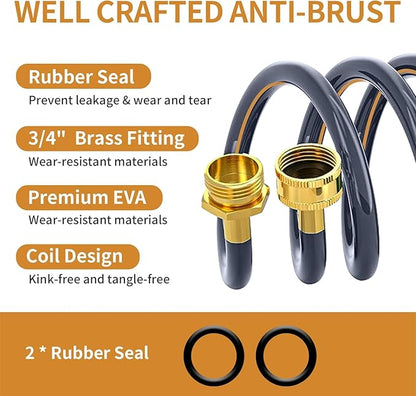 25ft Flexible Garden Hose, Spiral Water Hose, Lightweight and Kink-Free, with 34 Inch Brass Connector, 10 Pattern Nozzle (Orange Grey)