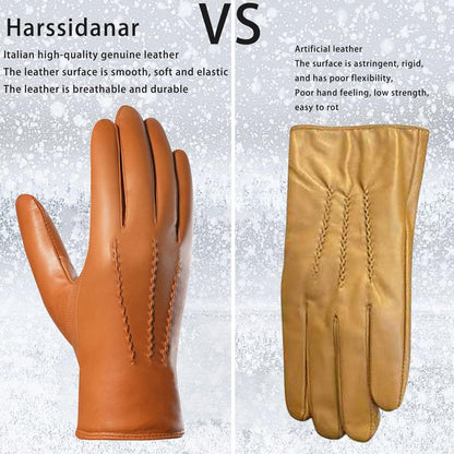 Harssidanzar Leather Gloves for Men,Winter Sheepskin Driving Gloves Cashmere Lined