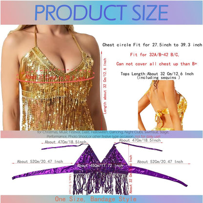 Women's Belly Dance Costume Sequin Bra Tassel Tops with Chest Party Club Wear Bra Top