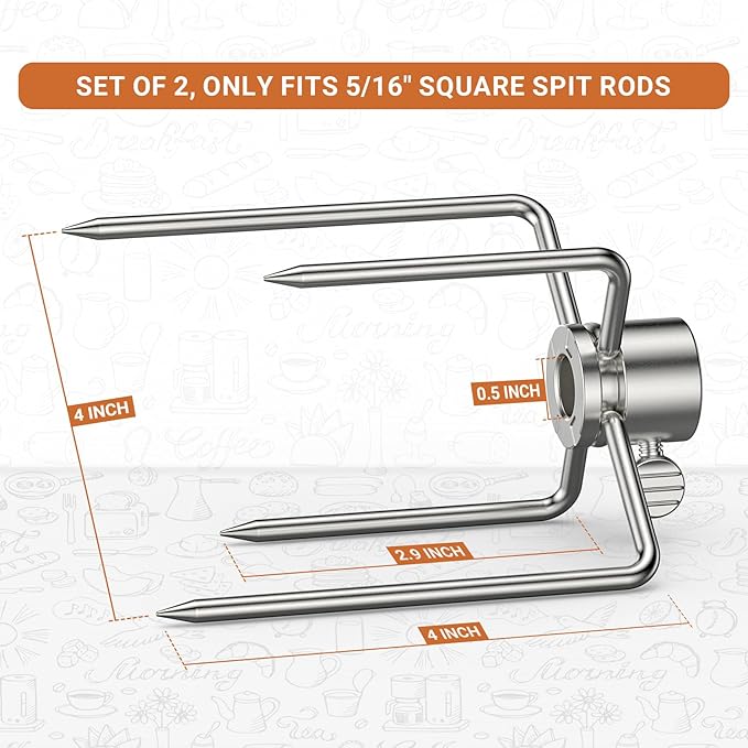 Onlyfire 6007 Stainless Steel Grill Rotisserie Meat Forks(1-Pair)- Only Fits 516" Square Spit Rods