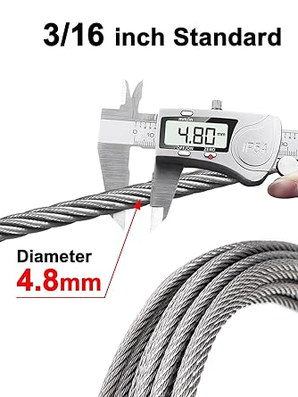 TooTaci 3/16 Wire Rope Cable, 100ft T316 Stainless Steel Cable 3/16 inch, Braided Steel Cable 7Ã—19 Strands, Marine Grade Aircraft Cable 3/16 for Cable Railing, Wire Railing for Deck,Porch Railing