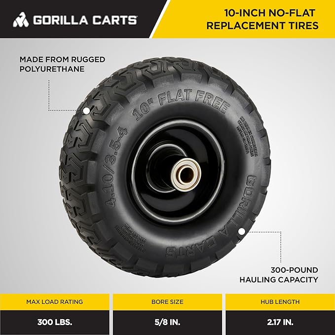 Gorilla Carts 10 Inch No Flat Replacement Tire for Utility Carts GCG-4, GCG-2140, GOR4PS, GOR400, GOR4G, GOR5, GOR800(B)-COM, GOR801, and GCG-900