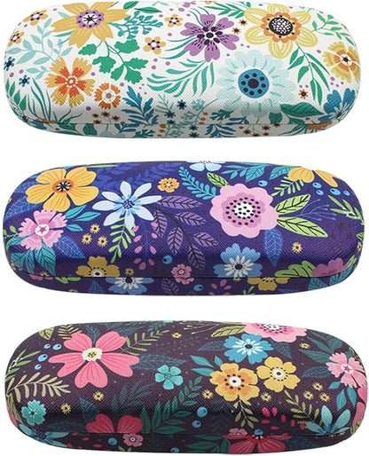 Printed Pattern Durable Hard Clamshell Eyeglass Case with Bonus Microfiber Cloth