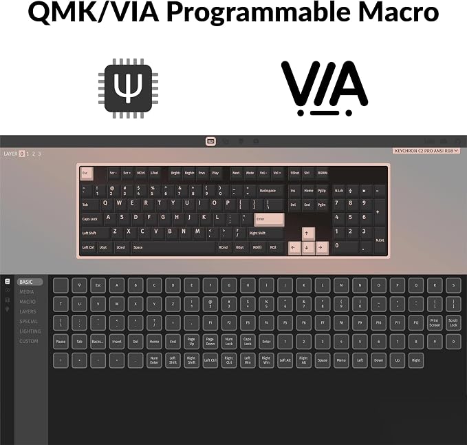 Keychron C2 Pro Wired Custom Mechanical Keyboard Full Size Layout QMK/VIA Programmable Macro White Backlit with Linear Red Switch OEM Profile Double-Shot PBT Keycaps for Mac Windows Linux
