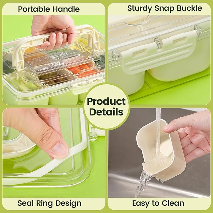 Portable Snackle Box Container, Divided Snack Tray with Lid and Handle, Clear Snack Box Container with 8 Compartments
