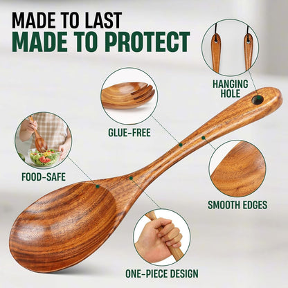 Wooden Cooking Spoons, Natural Acacia Wood Kitchen Utensil, 12Inch Large Wooden Mixing Spoons for Nonstick Cookwares, Comfort Grip, Durable, Kitchen Gifts for Women, Cooking Gifts for Men