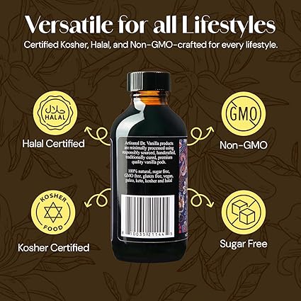 Organic Alcohol-Free Natural Vanilla, Extract For Baking, Sweet Drinks And More, Handcrafted From Madagascar Bourbon Vanilla Pods, Halal Certified, 4 Oz Bottle