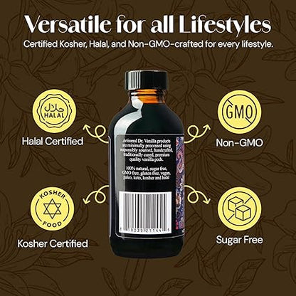 Organic Alcohol-Free Natural Vanilla, Extract For Baking, Sweet Drinks And More, Handcrafted From Madagascar Bourbon Vanilla Pods, Halal Certified, 4 Oz Bottle