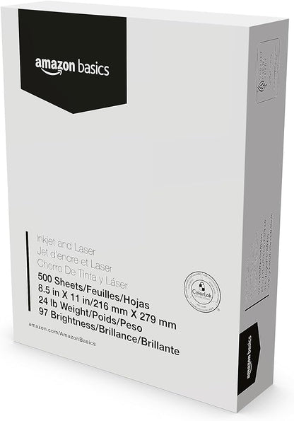 Basics Multipurpose Copy Printer Paper, 8.5-x-11-inch, 24lb, 1500 Sheets (3 Packs of 500), 97 Bright, White