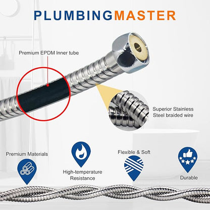 Shower Hose 60 Inches Stainless Steel Handheld Shower Head Hose Replacement with Brass Nut Long Fexible Shower Hose Extension