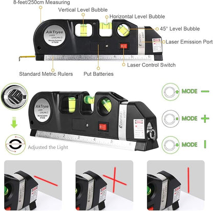 Laser Level Line Tool, Multipurpose Laser Level Kit Standard Cross Line Laser leveler Beam Tool with Metric Rulers 8ft2.5M for Picture Hanging cabinets Tile Walls by AikTryee.
