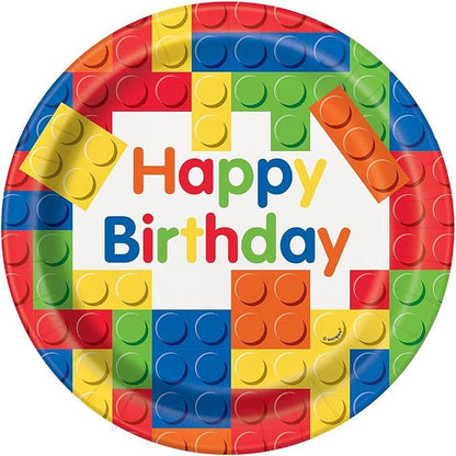 Bold & Bright Building Blocks Birthday Round Dinner Plates - 9" (Pack of 25) - Vibrant & Fun-Themed Party Tableware - Perfect for Kids' Milestone Celebration