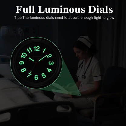 Casotime 30M Waterproof Nurse Watch - Luminous Easy Read Dial, Second Hand & 24H Military Time, Durable Silicone Band for Nurses, Medical Professionals, Students - Men and Women