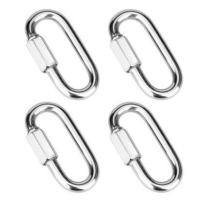 4Pcs 3 Inch 304 Heavy Duty Stainless Steel Screw Quick Chain Links, Rust-Resistant Chain Connector Carabiner Hooks for Outdoor Camping Hammock Locking Harness Leash Equipment